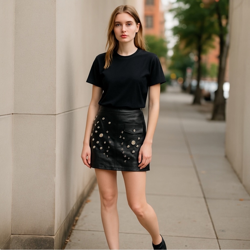 Angel Biba black faux leather mini skirt grommets